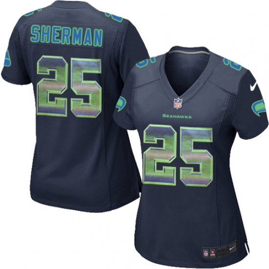 Women's Nike Seattle Seahawks 25 Richard Sherman Limited Navy Blue Strobe NFL Jersey