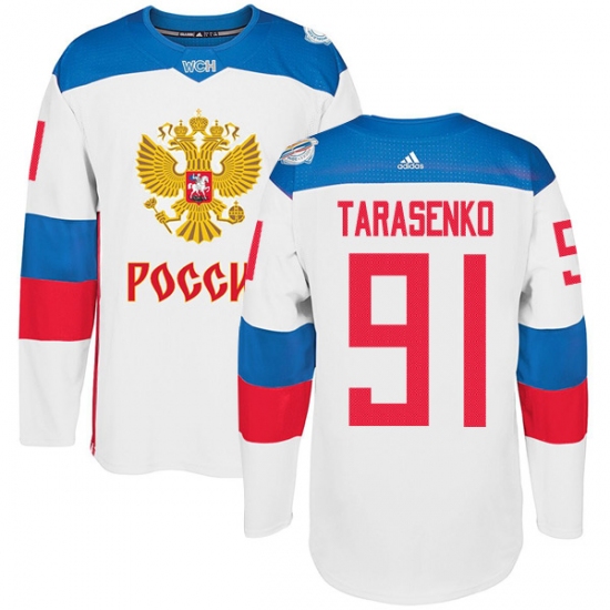 Men's Adidas Team Russia 91 Vladimir Tarasenko Premier White Home 2016 World Cup of Hockey Jersey
