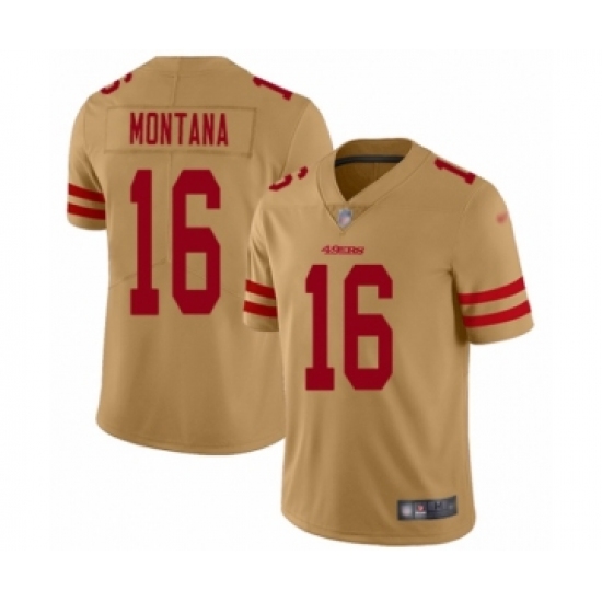 Men's San Francisco 49ers 16 Joe Montana Limited Gold Inverted Legend Football Jersey