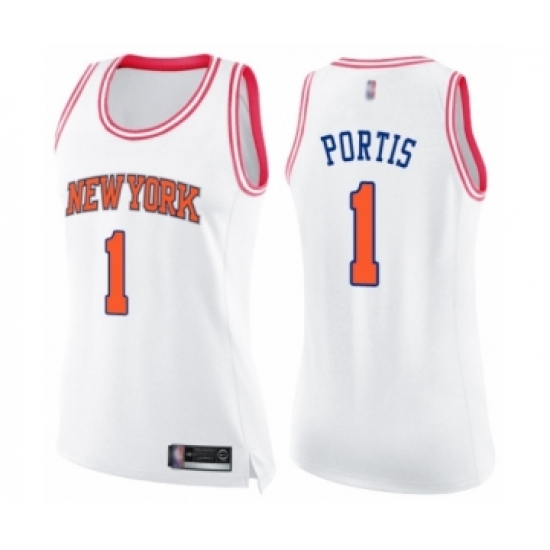 Women's New York Knicks 1 Bobby Portis Swingman White Pink Fashion Basketball Jersey