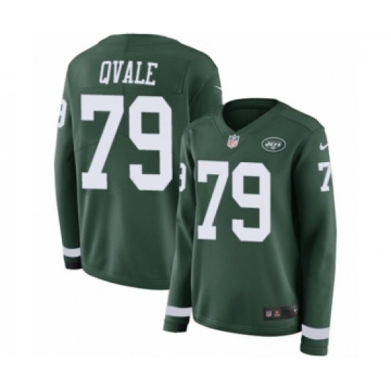 Women's Nike New York Jets 79 Brent Qvale Limited Green Therma Long Sleeve NFL Jersey