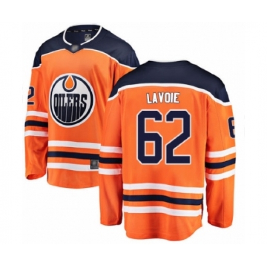 Youth Edmonton Oilers 62 Raphael Lavoie Authentic Orange Home Fanatics Branded Breakaway Hockey Jersey