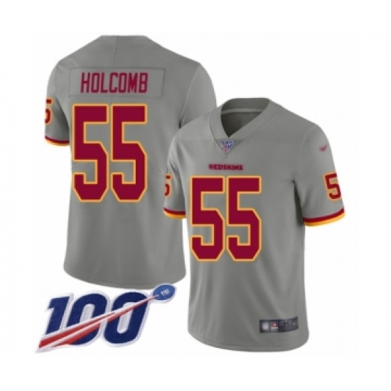 Men's Washington Redskins 55 Cole Holcomb Limited Gray Inverted Legend 100th Season Football Jersey