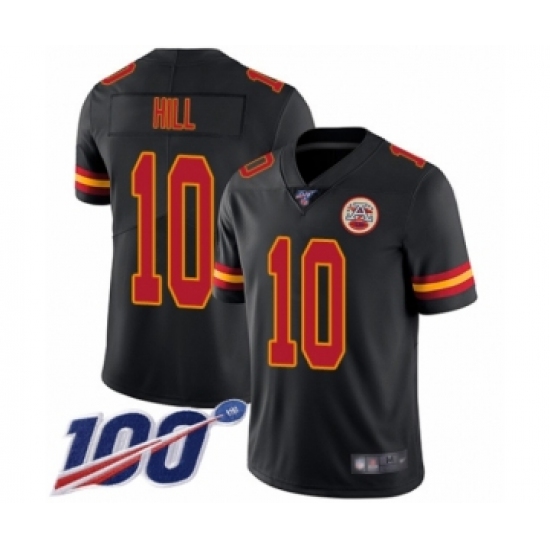 Men's Kansas City Chiefs 10 Tyreek Hill Limited Black Rush Vapor Untouchable 100th Season Football Jersey