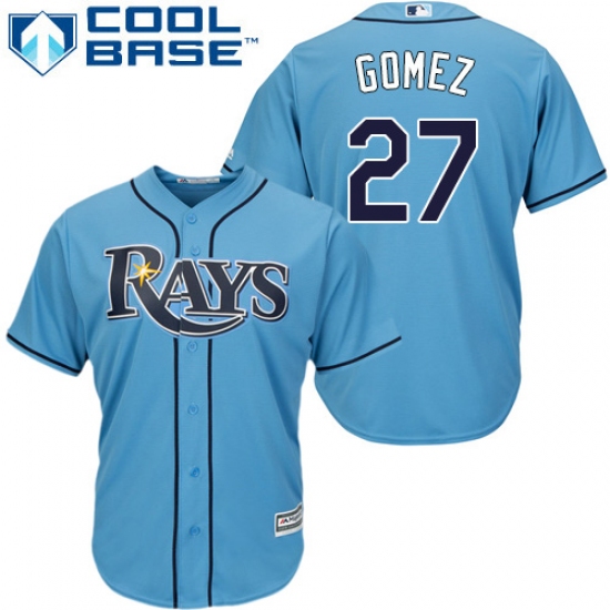 Youth Majestic Tampa Bay Rays 27 Carlos Gomez Authentic Light Blue Alternate 2 Cool Base MLB Jersey