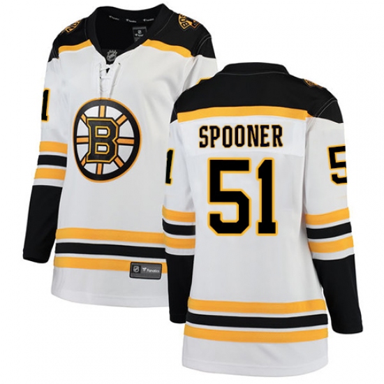 Women's Boston Bruins 51 Ryan Spooner Authentic White Away Fanatics Branded Breakaway NHL Jersey