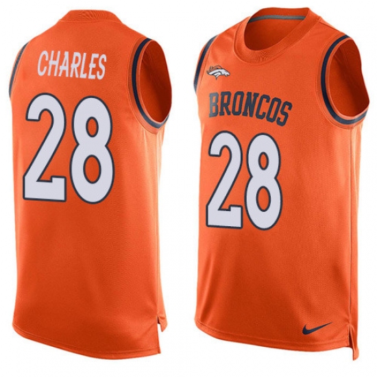 Men's Nike Denver Broncos 28 Jamaal Charles Limited Orange Player Name & Number Tank Top NFL Jersey