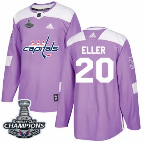 Youth Adidas Washington Capitals 20 Lars Eller Authentic Purple Fights Cancer Practice 2018 Stanley Cup Final Champions NHL Jersey
