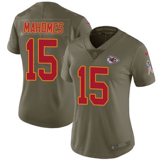 Women's Nike Kansas City Chiefs 15 Patrick Mahomes Olive Stitched NFL Limited 2017 Salute to Service Jersey