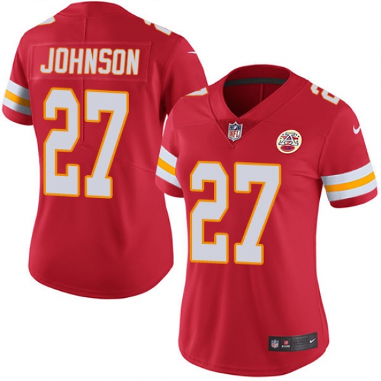 Women's Nike Kansas City Chiefs 27 Larry Johnson Red Team Color Vapor Untouchable Limited Player NFL Jersey