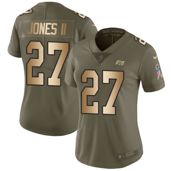 Women's Nike Tampa Bay Buccaneers 27 Ronald Jones II Olive Gold Stitched NFL Limited 2017 Salute to Service Jersey