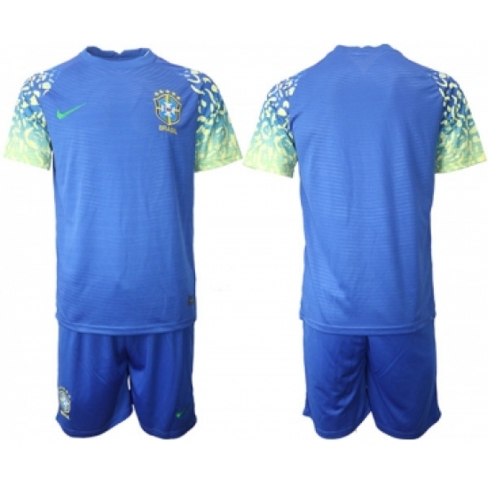 Men's Brazil Blank Blue Away Soccer Jersey Suit