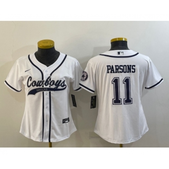Women's Dallas Cowboys 11 Micah Parsons White With Patch Cool Base Stitched Baseball Jersey
