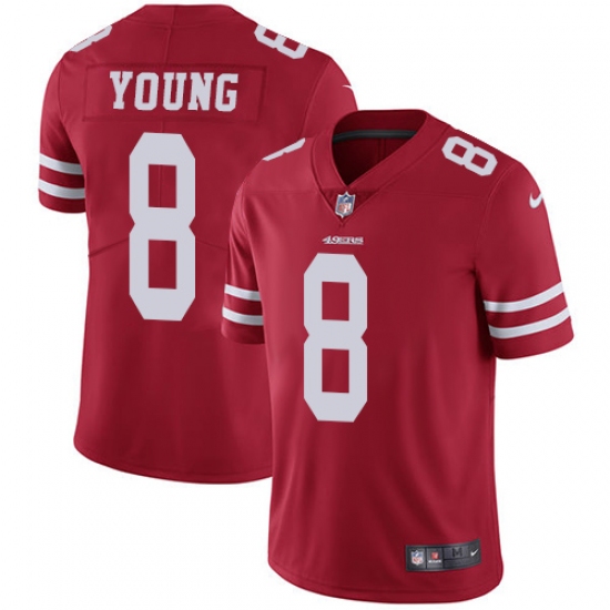 Youth Nike San Francisco 49ers 8 Steve Young Red Team Color Vapor Untouchable Limited Player NFL Jersey