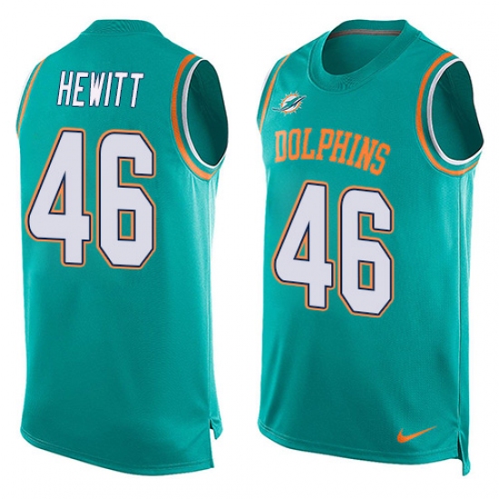 Men's Nike Miami Dolphins 46 Neville Hewitt Limited Aqua Green Player Name & Number Tank Top NFL Jersey