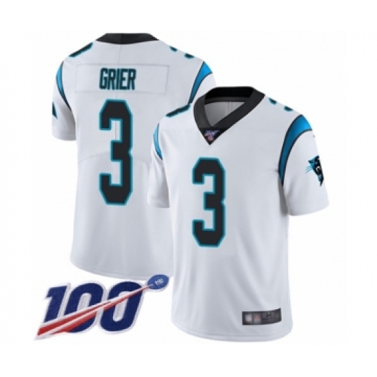 Men's Carolina Panthers 3 Will Grier White Vapor Untouchable Limited Player 100th Season Football Jersey