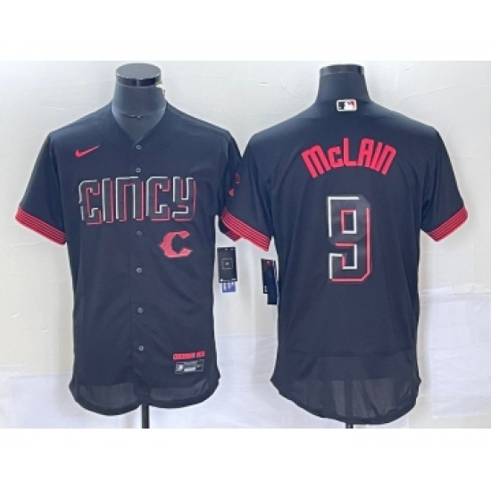 Men's Nike Cincinnati Reds 9 Matt McLain Black 2023 City Connect Flex Base Stitched Jersey1