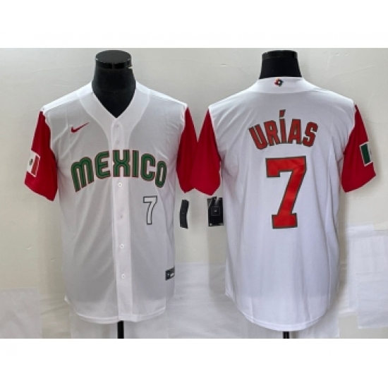 Men's Mexico Baseball 7 Julio Urias Number 2023 White Red World Classic Stitched Jersey20