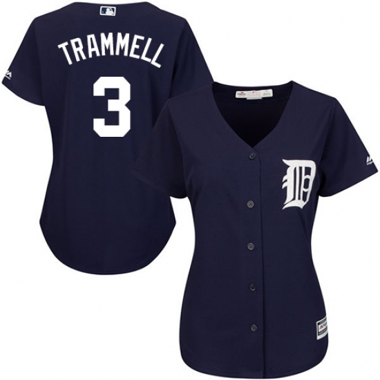 Women's Majestic Detroit Tigers 3 Alan Trammell Replica Navy Blue Alternate Cool Base MLB Jersey