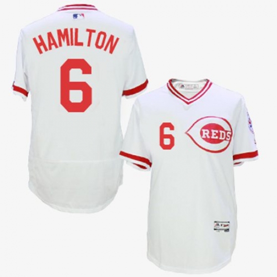 Men's Majestic Cincinnati Reds 6 Billy Hamilton White Flexbase Authentic Collection Cooperstown MLB Jersey