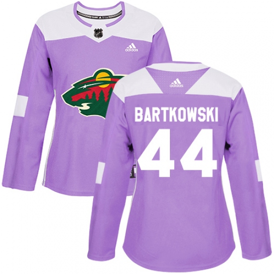 Women's Adidas Minnesota Wild 44 Matt Bartkowski Authentic Purple Fights Cancer Practice NHL Jersey