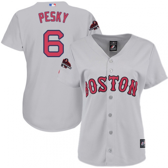 Women's Majestic Boston Red Sox 6 Johnny Pesky Authentic Grey Road 2018 World Series Champions MLB Jersey