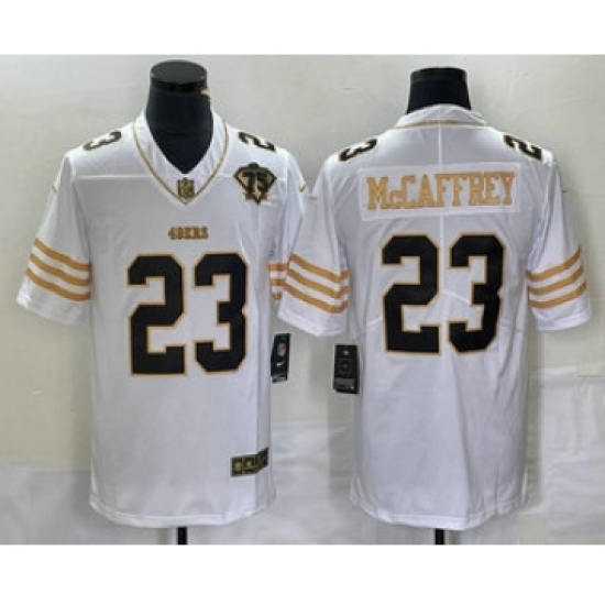 Men's Nike San Francisco 49ers 23 Christian McCaffrey White 75th Golden Edition Stitched Limited Jersey