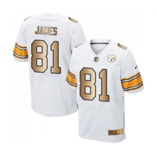 Men's Pittsburgh Steelers 81 Jesse James Elite White Gold Football Jersey