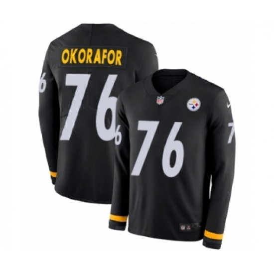 Youth Nike Pittsburgh Steelers 76 Chukwuma Okorafor Limited Black Therma Long Sleeve NFL Jersey