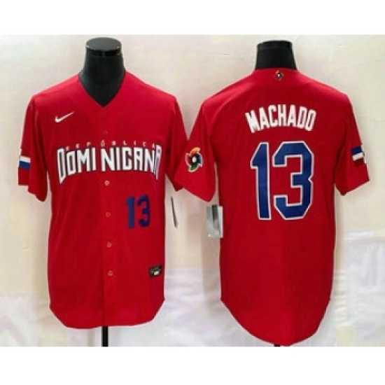 Men's Dominican Republic Baseball 13 Manny Machado Number 2023 Red World Classic Stitched Jerseys