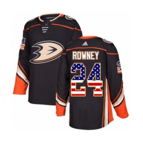 Men's Adidas Anaheim Ducks 24 Carter Rowney Authentic Black USA Flag Fashion NHL Jersey