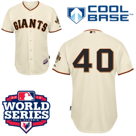 Men's Majestic San Francisco Giants 40 Madison Bumgarner Authentic Cream Cool Base 2012 World Series Patch MLB Jersey