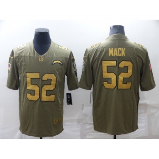 Men's Los Angeles Chargers 52 Khalil Mack Olive Gold Salute To Service Limited Stitched Jersey
