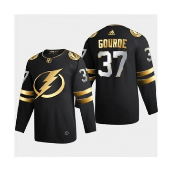 Men's Tampa Bay Lightning 37 Yanni Gourde Black Golden Edition Limited Stitched Hockey Jersey