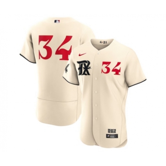 Men's Texas Rangers 34 Nolan Ryan Cream 2023 City Connect Flex Base Stitched Baseball Jersey