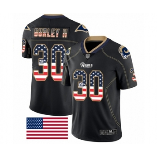 Men's Los Angeles Rams 30 Todd Gurley Limited Black Rush USA Flag Football Jersey