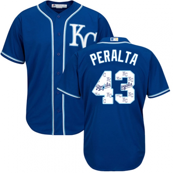 Men's Majestic Kansas City Royals 43 Wily Peralta Blue Authentic Blue Team Logo Fashion Cool Base MLB Jersey