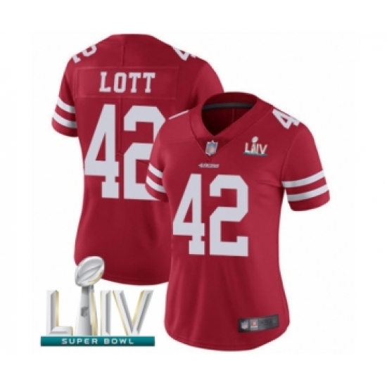 Women's San Francisco 49ers 42 Ronnie Lott Red Team Color Vapor Untouchable Limited Player Super Bowl LIV Bound Football Jersey
