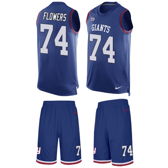 Men's Nike New York Giants 74 Ereck Flowers Limited Royal Blue Tank Top Suit NFL Jersey