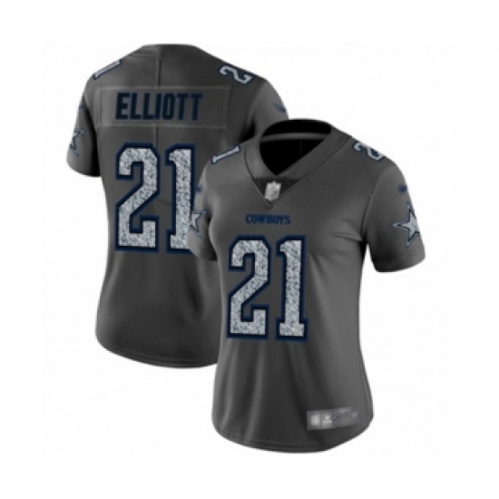 Women's Dallas Cowboys 21 Ezekiel Elliott Gray Static Fashion Limited Football Jersey