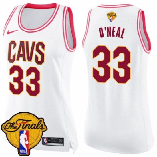 Women's Nike Cleveland Cavaliers 33 Shaquille O'Neal Swingman White/Pink Fashion 2018 NBA Finals Bound NBA Jersey