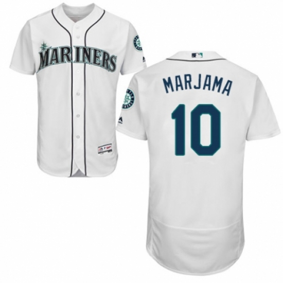 Men's Majestic Seattle Mariners 10 Mike Marjama White Home Flex Base Authentic Collection MLB Jersey