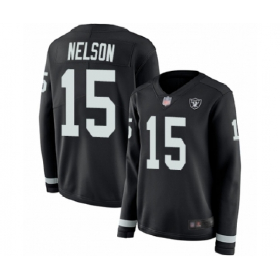 Women's Oakland Raiders 15 J. Nelson Limited Black Therma Long Sleeve Football Jersey