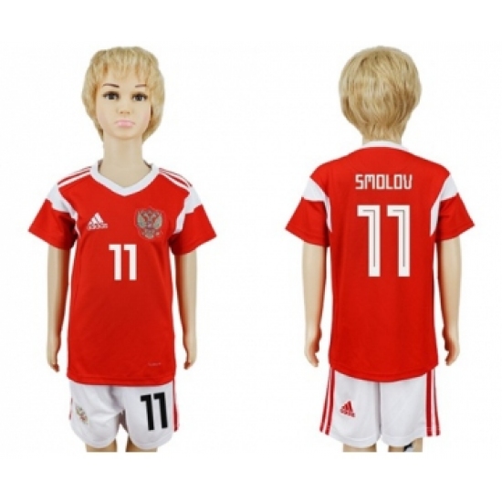 Russia 11 Smolov Home Kid Soccer Country Jersey
