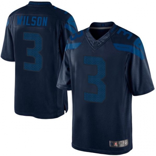 Men's Nike Seattle Seahawks 3 Russell Wilson Steel Blue Drenched Limited NFL Jersey