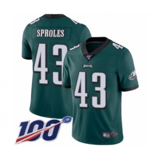 Youth Philadelphia Eagles 43 Darren Sproles Midnight Green Team Color Vapor Untouchable Limited Player 100th Season Football Jersey