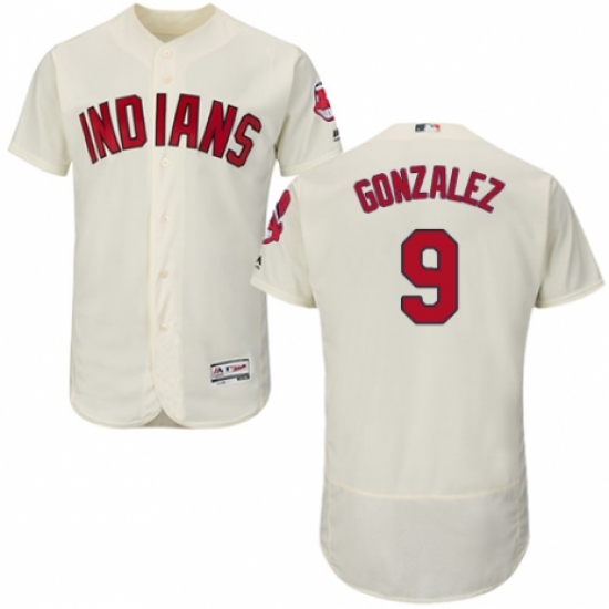 Men's Majestic Cleveland Indians 9 Erik Gonzalez Cream Alternate Flex Base Authentic Collection MLB Jersey