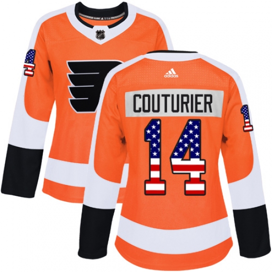 Women's Adidas Philadelphia Flyers 14 Sean Couturier Authentic Orange USA Flag Fashion NHL Jersey