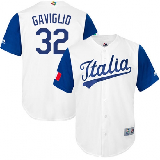 Men's Italy Baseball Majestic 32 Sam Gaviglio White 2017 World Baseball Classic Replica Team Jersey