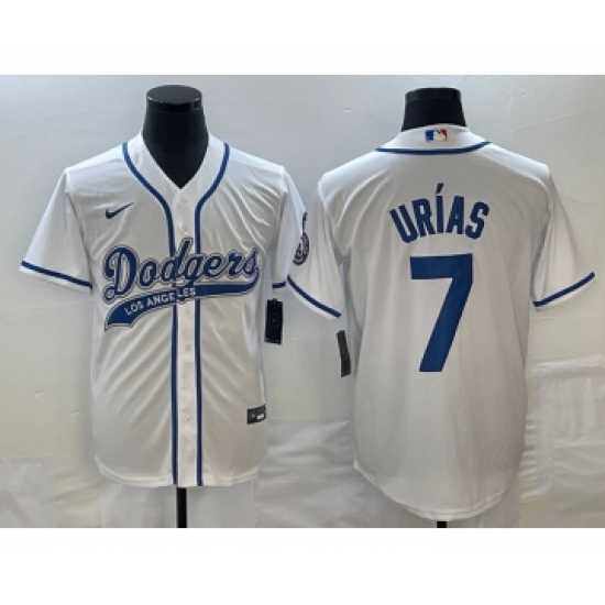 Men's Los Angeles Dodgers 7 Julio Urias White Cool Base Stitched Baseball Jersey1
